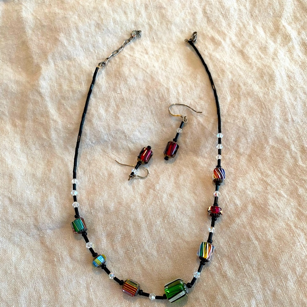 Glass Beaded Necklace and Earrings